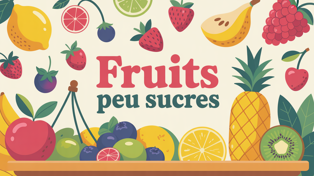 panier de fruits peu sucres citron framboises kiwi poire illustration
