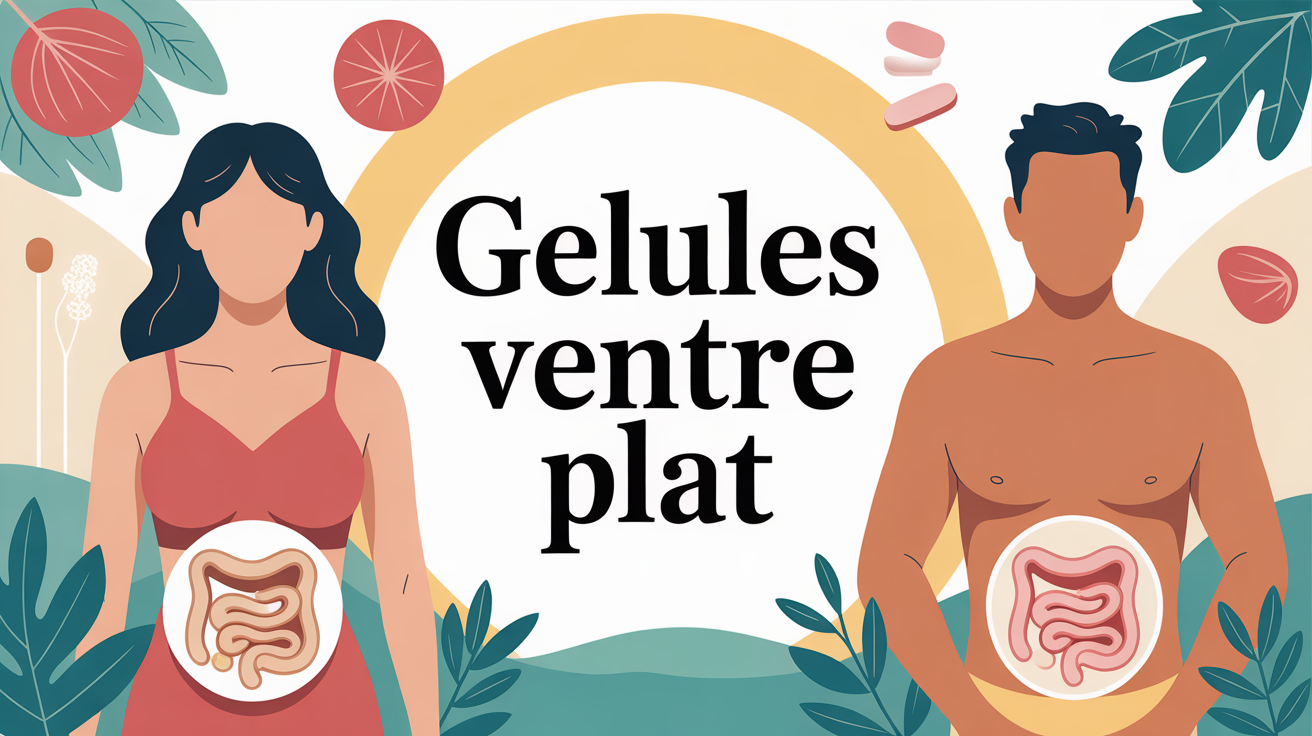 Illustration gelules ventre plat buste lumineux et elements naturels