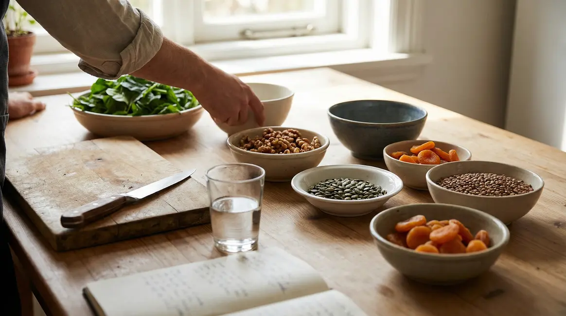 table cuisine fer vegetal legumes fruits graines lentilles