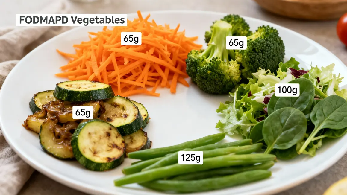 Assiette de légumes faibles FODMAP portions indiquées