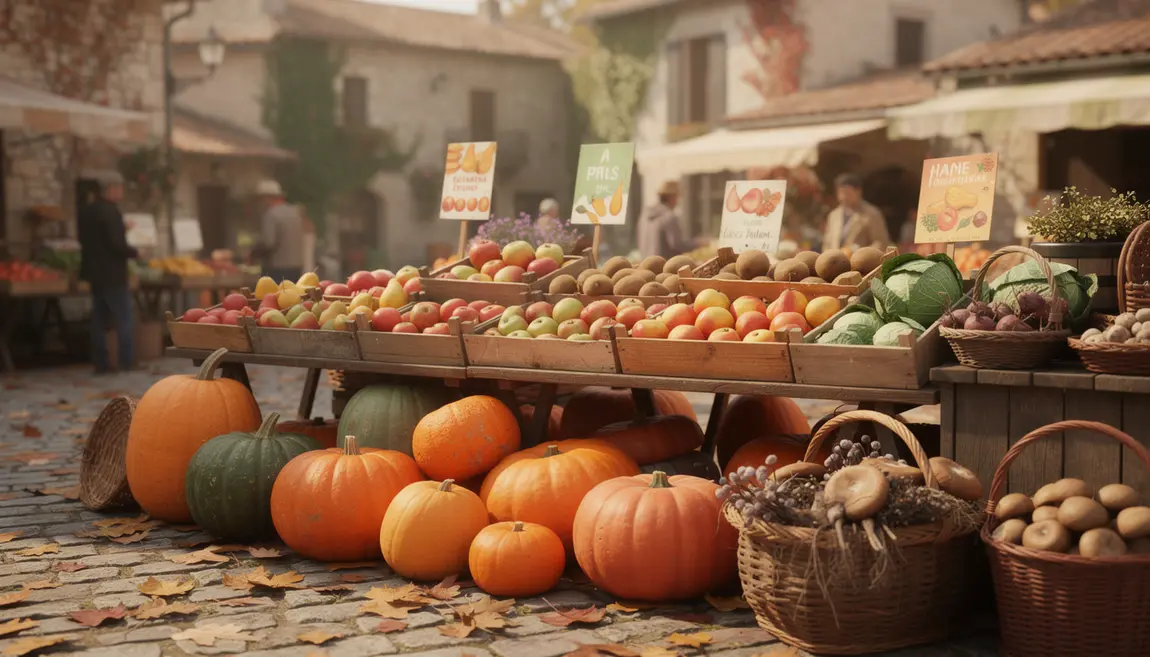Marché français automne fruits et légumes de saison