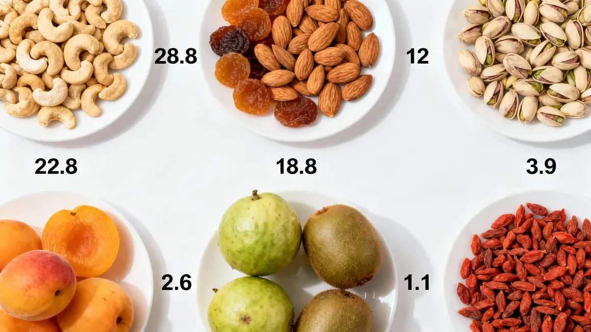 tableau fruits riches en protéines : cacahuète, amande, goji