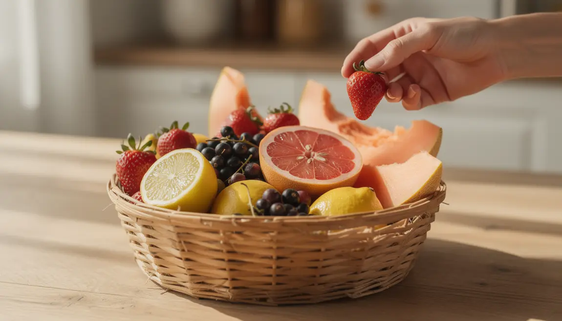 panier de fruits pauvres en sucre sur table