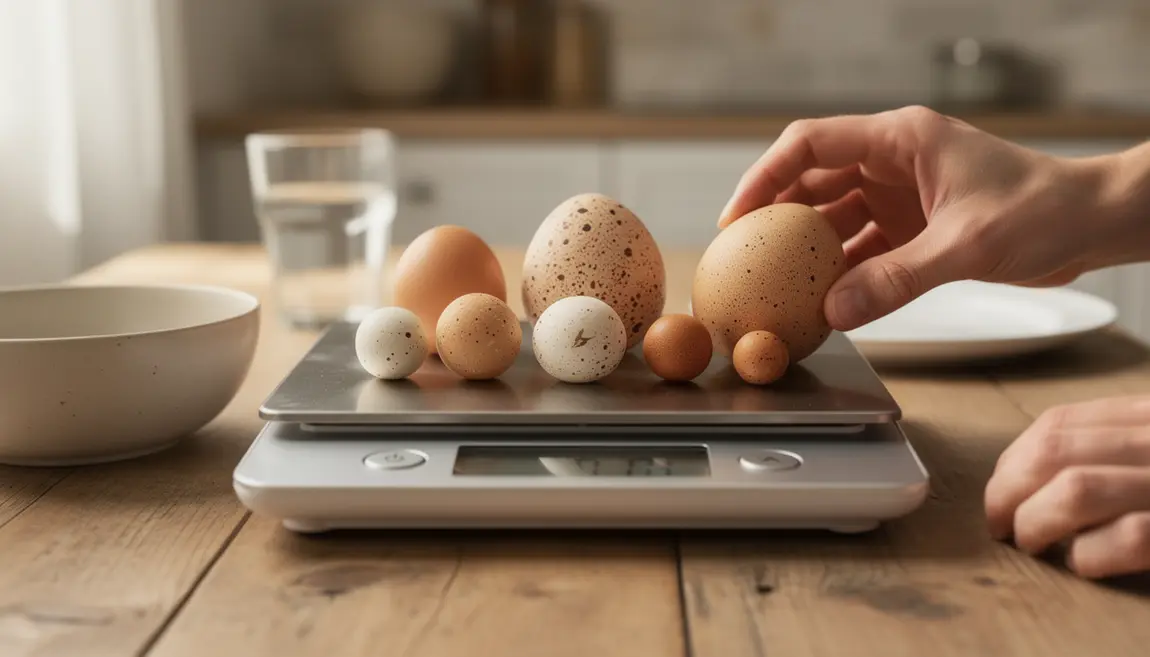 oeufs differents tailles sur balance cuisine tableau proteines