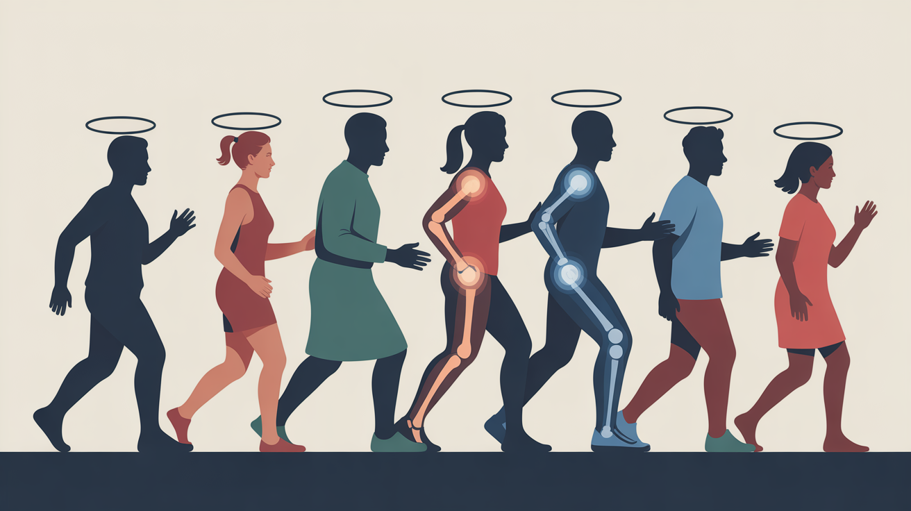Visuel perte de poids et douleurs articulaires, silhouettes montant des marches