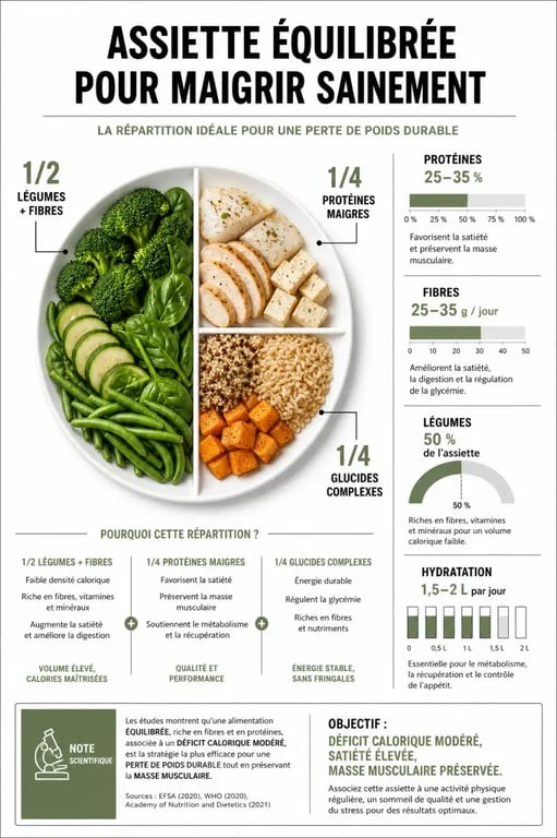 Infographie sur l'équilibre nutritionnel pour maigrir vite et bien de manière saine