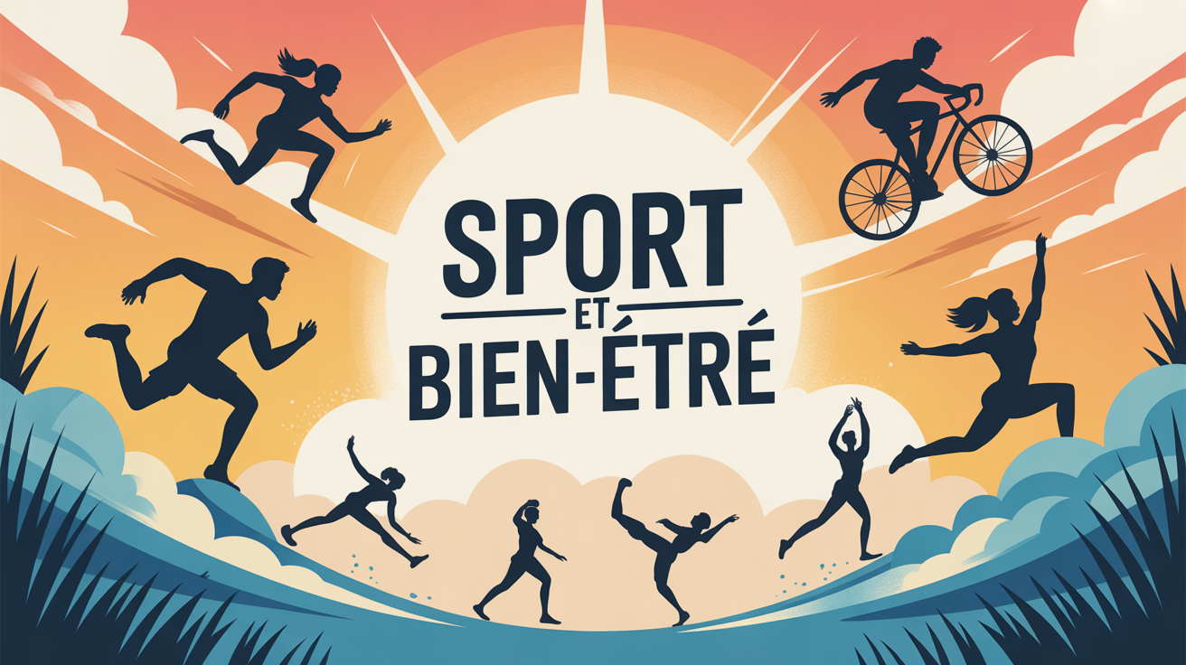 Silhouettes pratiquant divers sports et hormone du bonheur sport