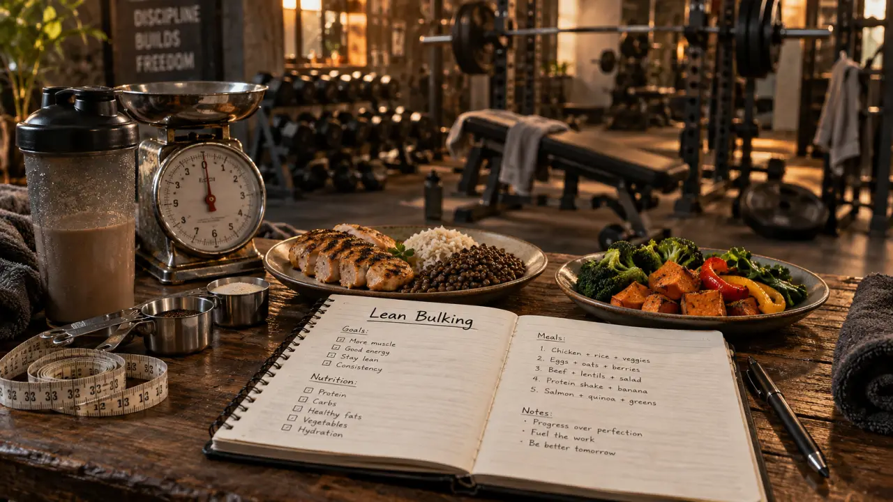 Prise de masse musculaire : lean bulking sans excès, carnet et aliments protéinés en salle de sport